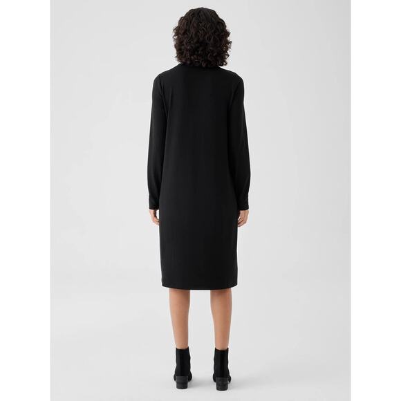 EILEEN FISHER Drape Cowl Neck Jersey Knit Dress Black Large Petite - Picture 2 of 9